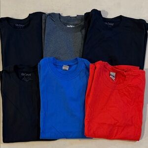 Gildan Men's Short Sleeve T-Shirt Set - Black, Gray, Blue, Red